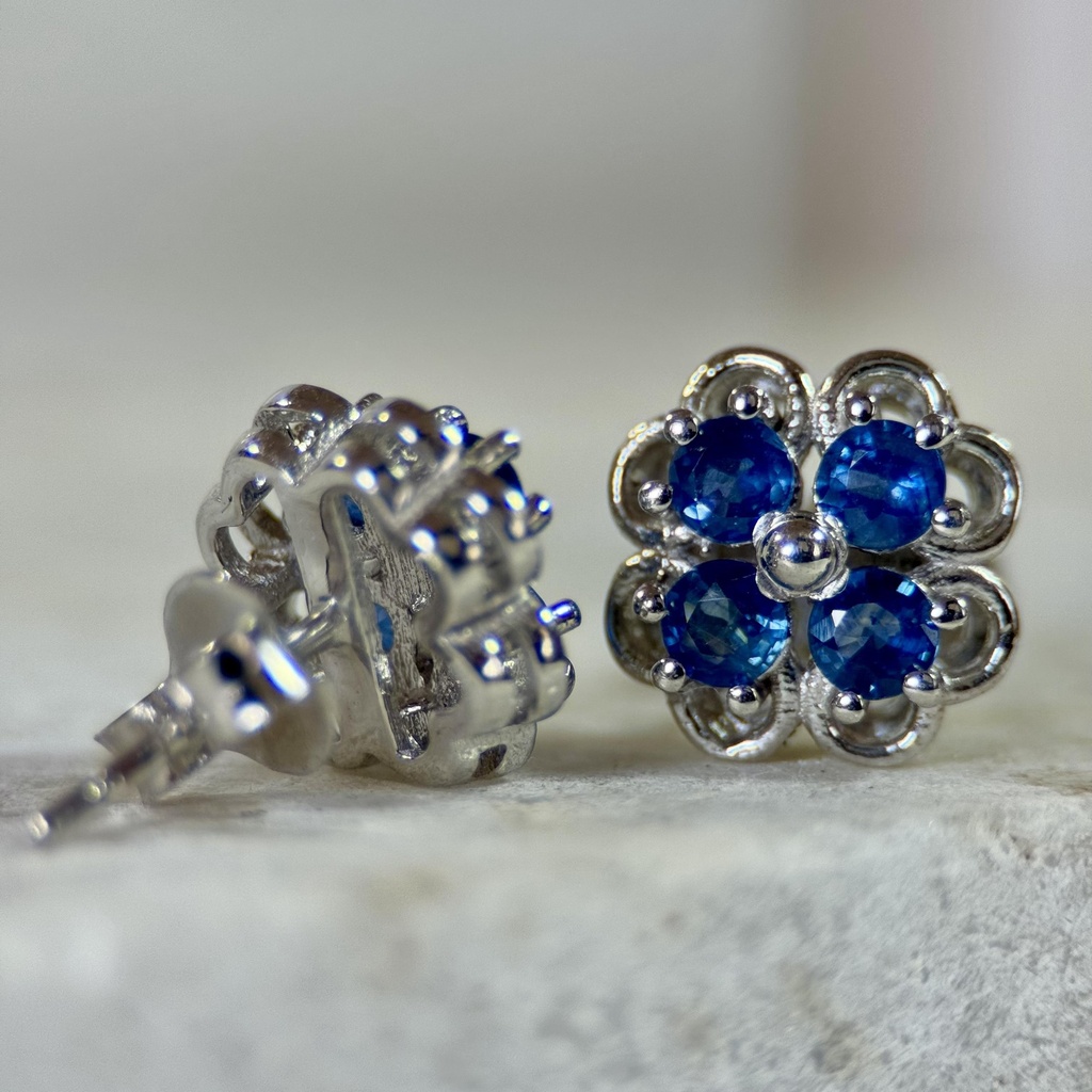 September Birthstone Sapphire Gemstone Stud Sterling Silver Earring...