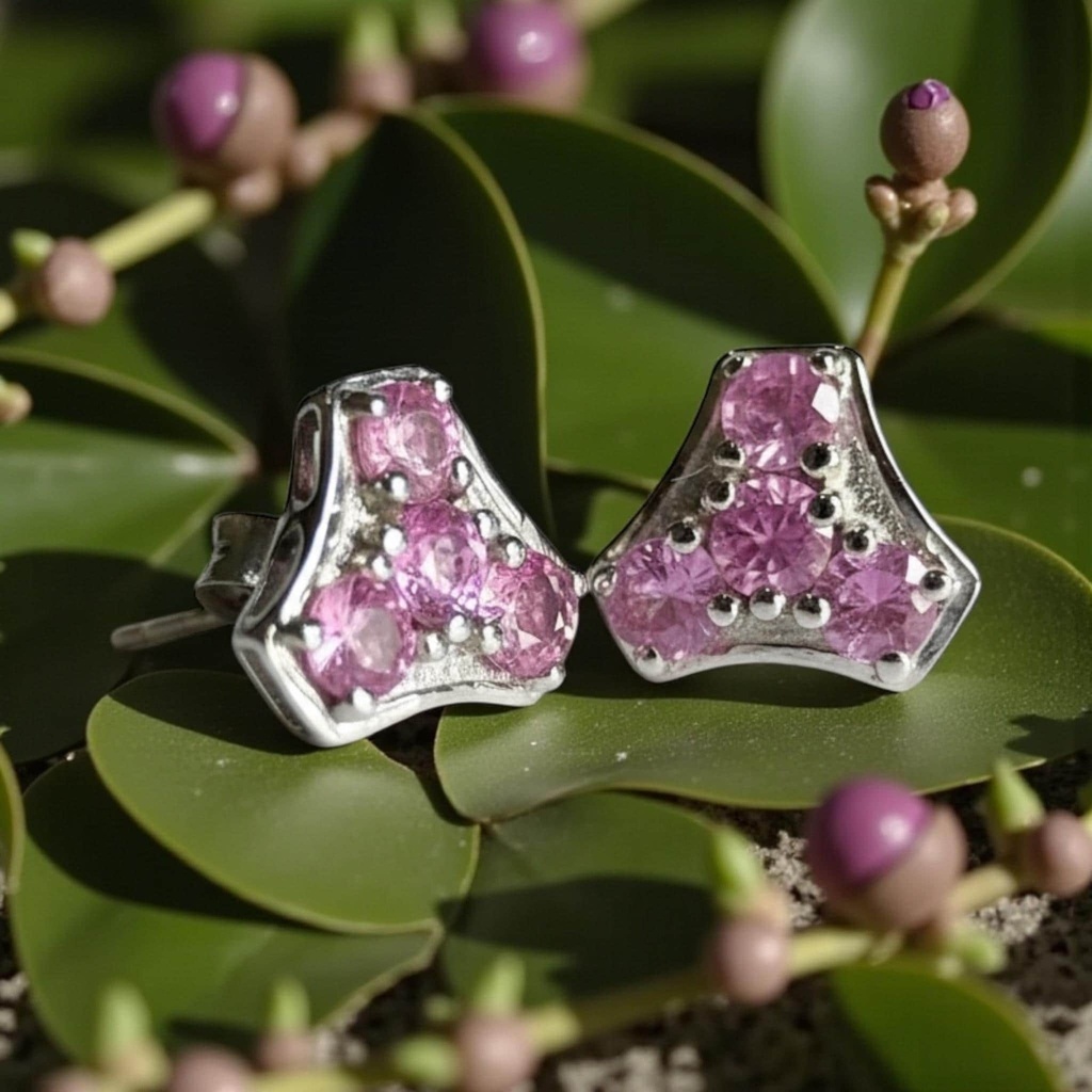 September Birthstone Sapphire Gemstone Stud sterling Silver Earrings