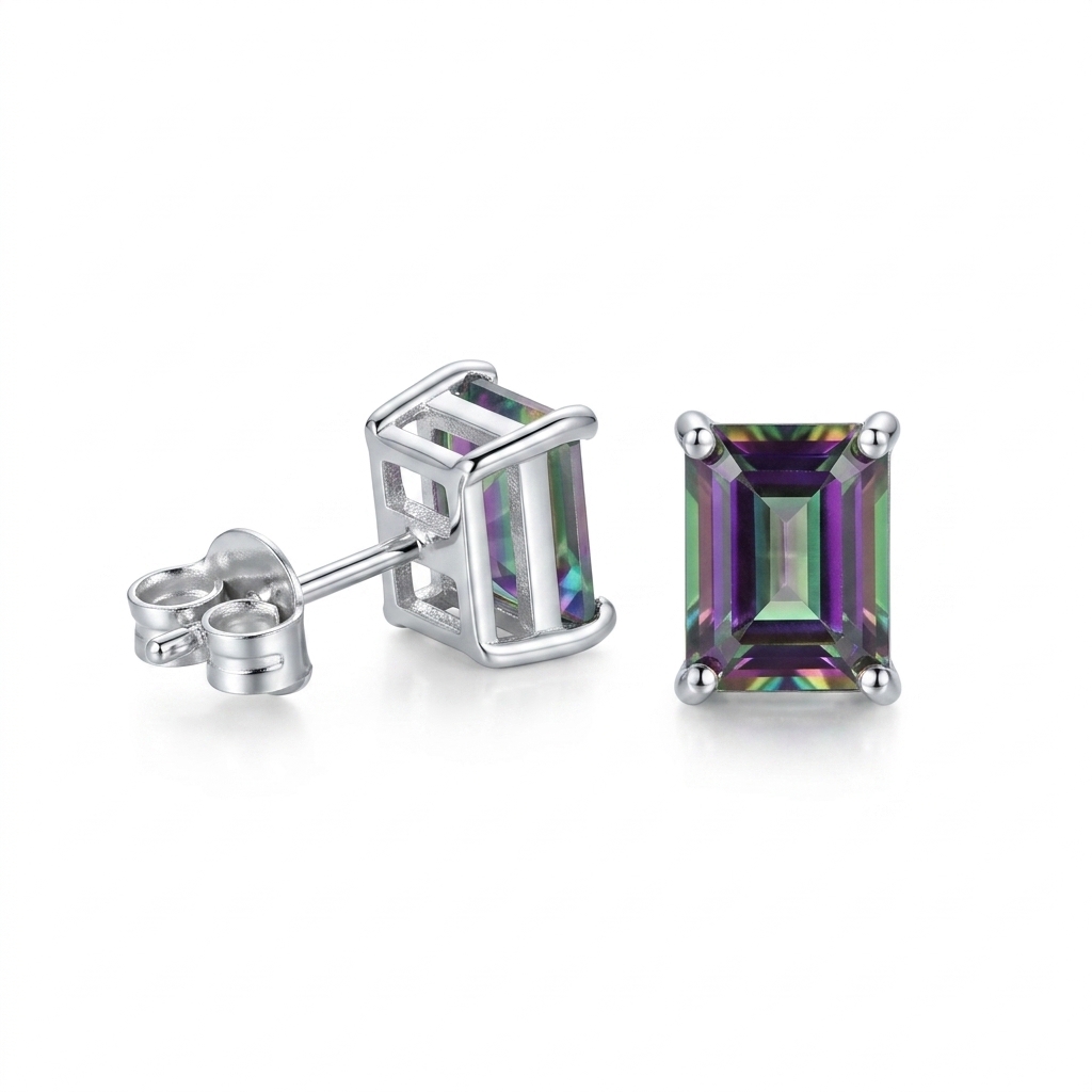 Mystic Topaz Octagon Step-Cut Sterling Silver Earrings