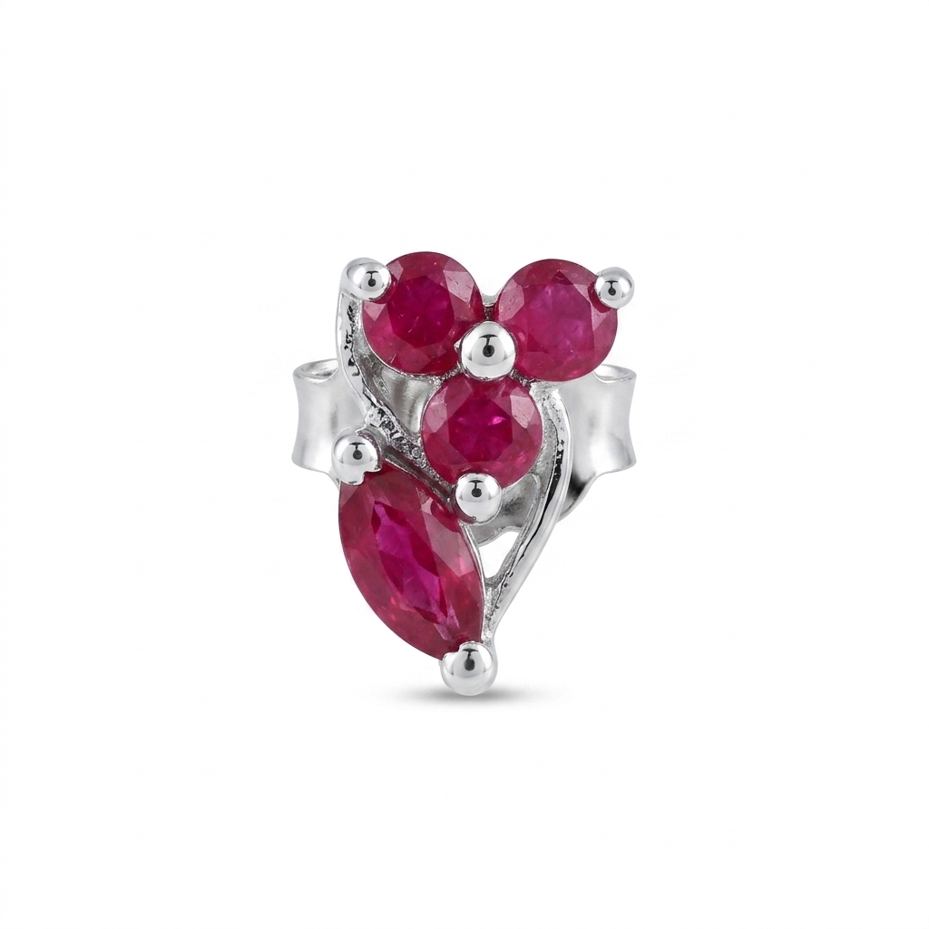 Ruby Floral Cluster Sterling Silver Earrings