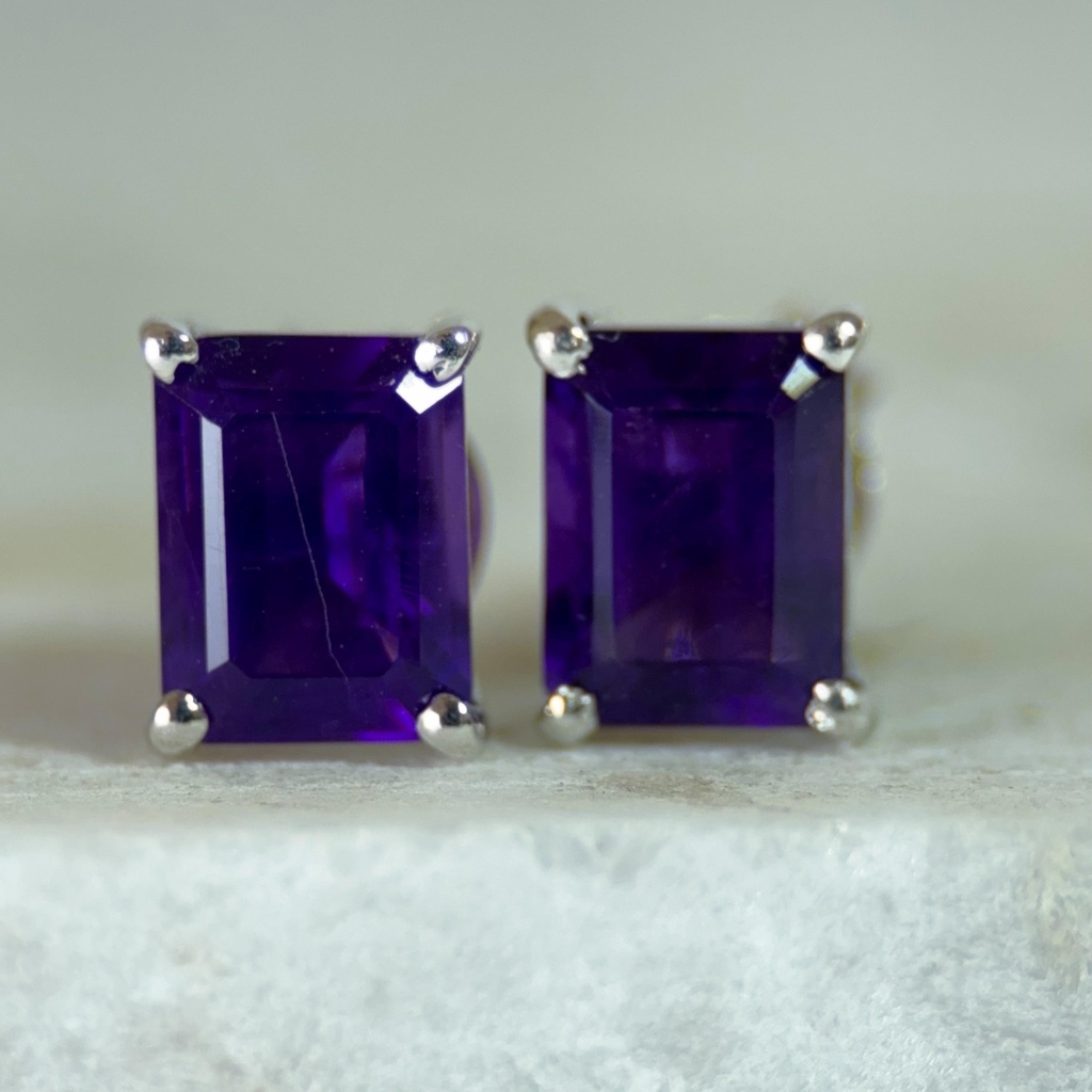 [ETSY-4402879608] February Birthstone Amethyst Stud Earrings | Sterling Silver | Handmade Gift for Her
